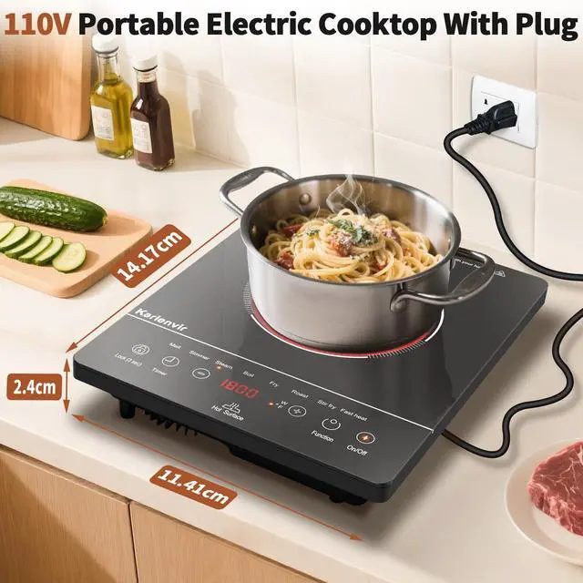 Alt view image 3 of 6 - Single Burner Electric Cooktop, Portable Electric Stove 110v with plug, Touch Control, Safety Lock, Timer, Kitchen Cooking Cooktop With 9 Power Levels, 1800W, Black