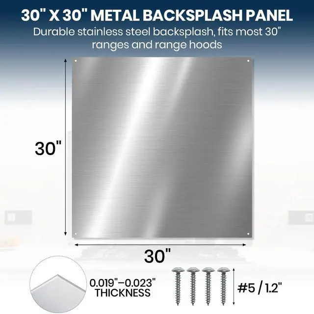 Alt view image 2 of 6 - 30" x 30" Metal Backsplash Panel for Stove, Reversible Flat Wall Shield, Heat-Resistant Kitchen Splatter Guard for Cooking Range, Easy-Clean Backsplash Sheet with Pre-Drilled Holes & Screws