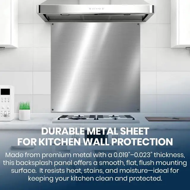 Alt view image 4 of 6 - 30" x 30" Metal Backsplash Panel for Stove, Reversible Flat Wall Shield, Heat-Resistant Kitchen Splatter Guard for Cooking Range, Easy-Clean Backsplash Sheet with Pre-Drilled Holes & Screws