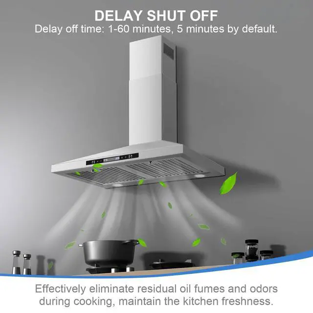 Alt view image 7 of 7 - Wall Mount Range Hood 30 inch with Touch and Gesture Sensing Control,Chimney-Style Stainless Steel Range Hood,Vent Hood 30 inch Ducted/Ductless Convertible Kitchen Hood,Baffle Filters