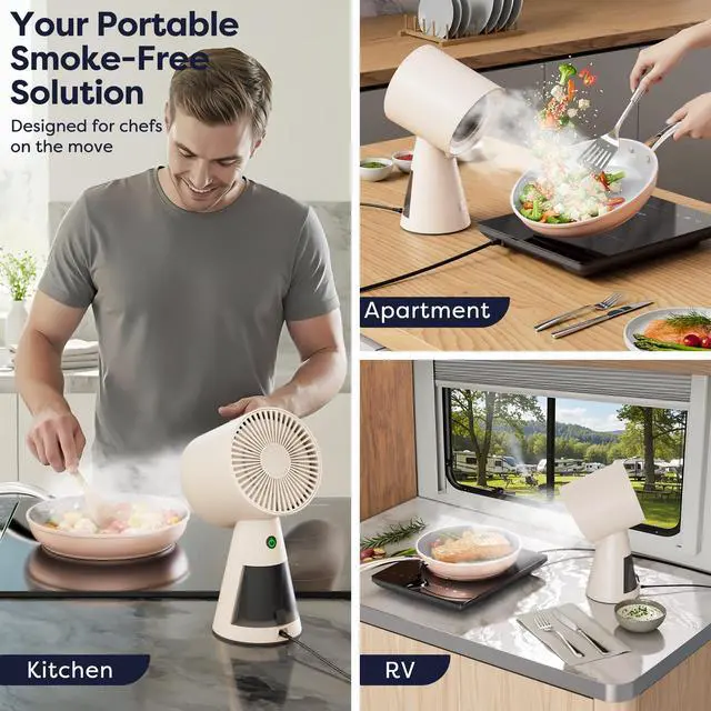 Alt view image 2 of 7 - Portable Range Hood, 2-Speed Desktop Kitchen Exhaust Fan | Desktop Exhaust Fan with Detachable Aluminum Filter, Large Oil Cup, Low Noise for Apartments, Indoor BBQ, Hot Pot & RV