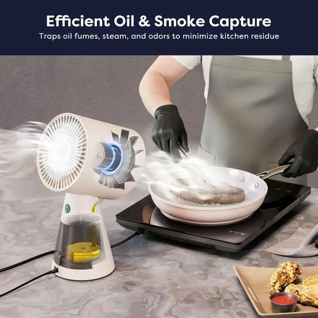 Alt view image 3 of 7 - Portable Range Hood, 2-Speed Desktop Kitchen Exhaust Fan | Desktop Exhaust Fan with Detachable Aluminum Filter, Large Oil Cup, Low Noise for Apartments, Indoor BBQ, Hot Pot & RV