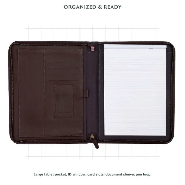 Alt view image 4 of 7 - Leather Padfolio Leather Binder Portfolio for Men, Padfolio for Men & Women 100% Authentic Top-Grain Leather (Dark Brown)