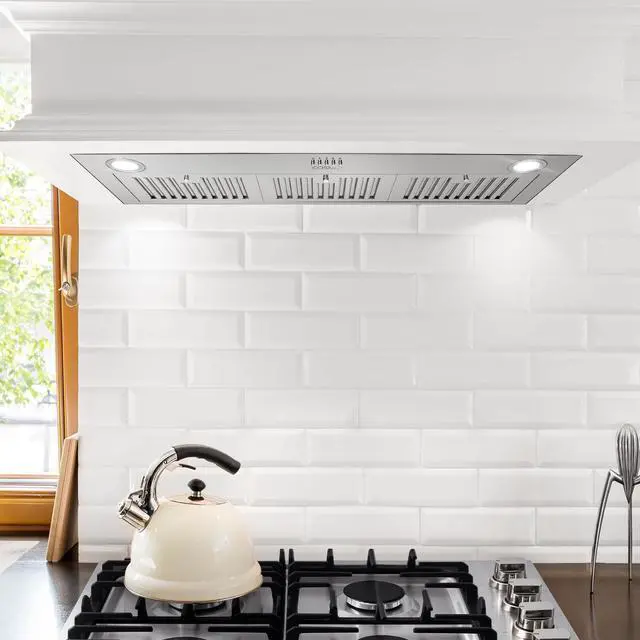 Alt view image 5 of 7 - 36 in. Lumin Collection 380 CFM Ducted Insert Range Hood, LED, Stainless | COS-36IRHP Push Button Controls, 3 Fan Speeds, Permanent Dishwasher-Safe Baffle Filters, Backdraft Damper
