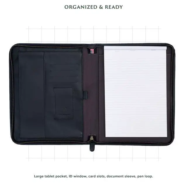 Alt view image 3 of 6 - Leather Padfolio Leather Binder Portfolio for Men, Padfolio for Men & Women 100% Authentic Top-Grain Leather (Black)
