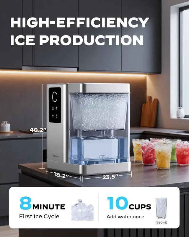 Alt view image 2 of 7 - Nugget Ice Maker Countertop with APP & Voice Control, Self Cleaning Ice Machine with 3L Large Water Tank, 40 lbs/24H Soft Chewable Ice, Portable Pebble Ice Maker for Home and Party, Silver