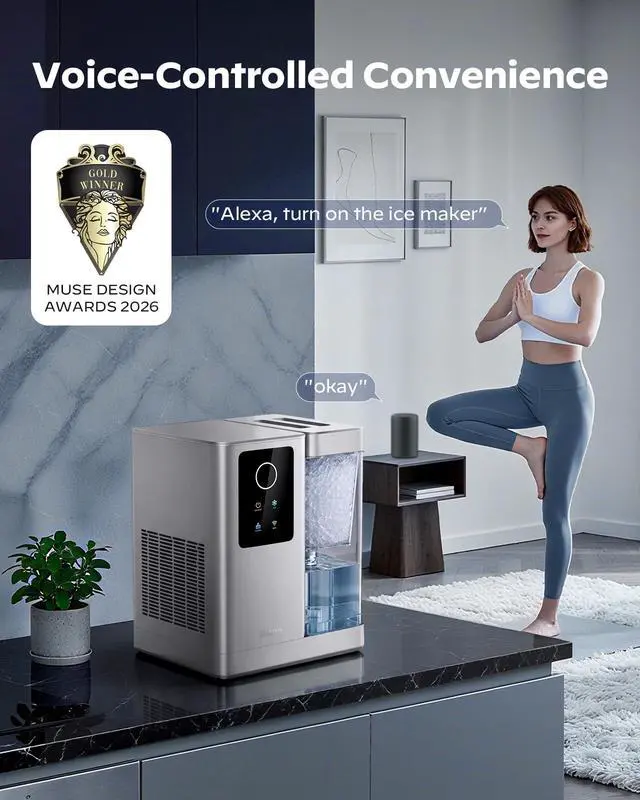 Alt view image 6 of 7 - Nugget Ice Maker Countertop with APP & Voice Control, Self Cleaning Ice Machine with 3L Large Water Tank, 40 lbs/24H Soft Chewable Ice, Portable Pebble Ice Maker for Home and Party, Silver
