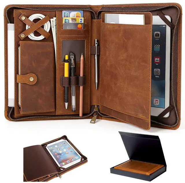 Main image of Leather Case for ipad Pro 11" Genuine Leather Smart Folio with Pencil Holder Zipper Pocket Multifunctional iPad case Compatible with iPad 11 /iPad 10.5/10.2 inch ipad/iPad 9.7