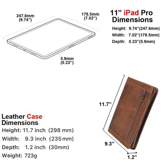 Alt view image 4 of 6 - Leather Case for ipad Pro 11" Genuine Leather Smart Folio with Pencil Holder Zipper Pocket Multifunctional iPad case Compatible with iPad 11 /iPad 10.5/10.2 inch ipad/iPad 9.7