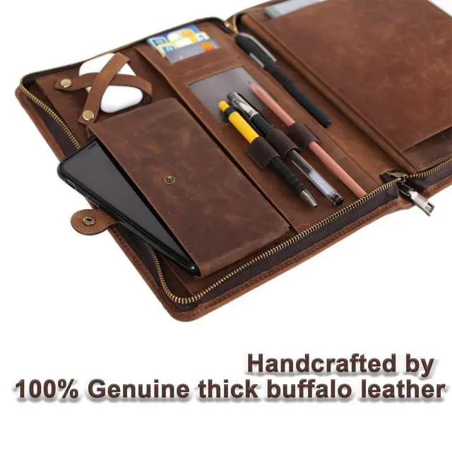 Alt view image 3 of 6 - Leather Case for ipad Pro 11" Genuine Leather Smart Folio with Pencil Holder Zipper Pocket Multifunctional iPad case Compatible with iPad 11 /iPad 10.5/10.2 inch ipad/iPad 9.7