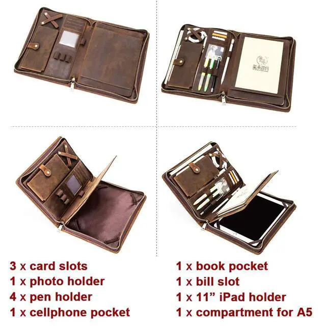 Alt view image 6 of 6 - Leather Case for ipad Pro 11" Genuine Leather Smart Folio with Pencil Holder Zipper Pocket Multifunctional iPad case Compatible with iPad 11 /iPad 10.5/10.2 inch ipad/iPad 9.7
