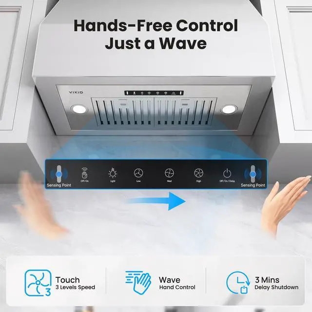 Alt view image 3 of 7 - Built-in/Insert Range Hood 30 Inch, 980 CFM Hood Vent for Kitchen, Ducted/Ductless Convertible Duct, Stainless Steel Kitchen Vent Hood with Gesture & Touch Control, 2 Baffle Filters