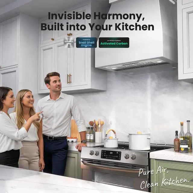 Alt view image 4 of 7 - Built-in/Insert Range Hood 30 Inch, 980 CFM Hood Vent for Kitchen, Ducted/Ductless Convertible Duct, Stainless Steel Kitchen Vent Hood with Gesture & Touch Control, 2 Baffle Filters