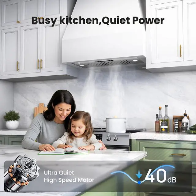 Alt view image 6 of 7 - Built-in/Insert Range Hood 30 Inch, 980 CFM Hood Vent for Kitchen, Ducted/Ductless Convertible Duct, Stainless Steel Kitchen Vent Hood with Gesture & Touch Control, 2 Baffle Filters