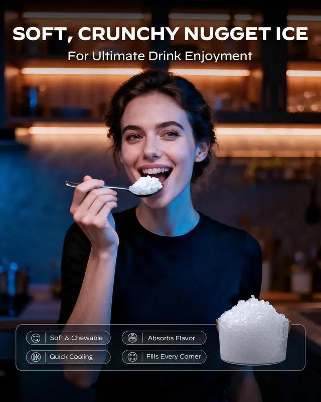 Alt view image 7 of 7 - Nugget Ice Maker Countertop with App & Voice Control, 40 lbs/24H Pebble Ice Machine, 3L Water Tank, Self Cleaning Sonic Ice Maker, Soft Chewable Ice for Home, Kitchen, Party