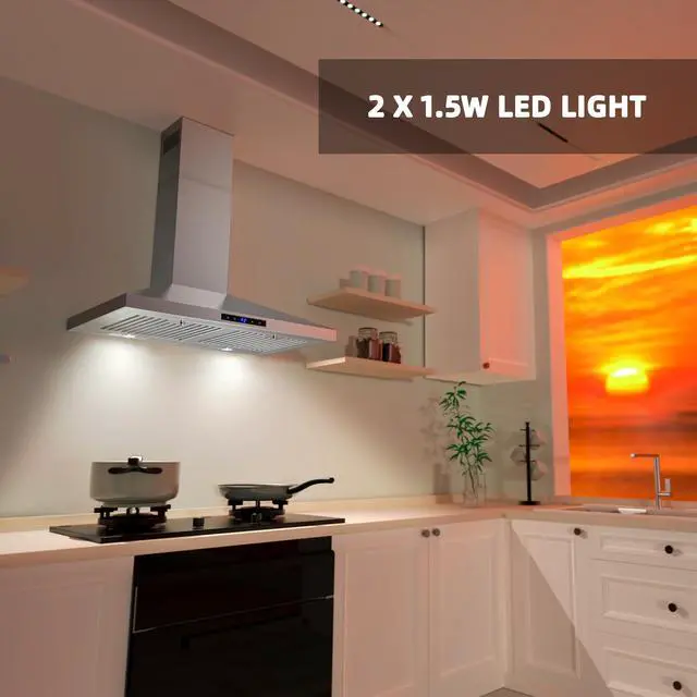 Alt view image 7 of 7 - Range Hood 30 inch, Wall Mount Kitchen Hood in Stainless Steel With Ducted/Ductless Convertible, Stove Vent Hood with Permanent Filters, 3 Speed Exhaust Fan, LED Lights, Touch Control