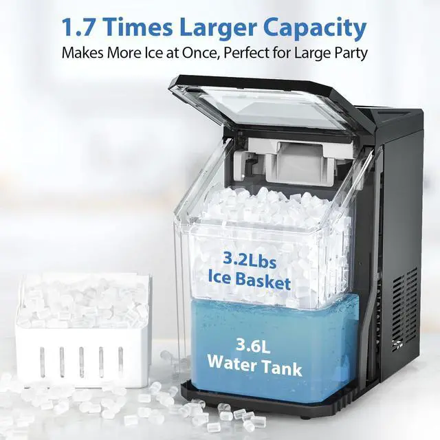 Alt view image 3 of 7 - Nugget Ice Maker Countertop, 55lbs/Day, Rapid Ice Release in 5 Mins, Large Capacity Chewable Ice Maker, Self-Cleaning with Stainless Steel Housing Ice Machine for Home Office and Party, Black