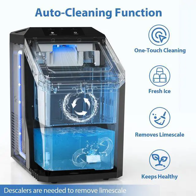 Alt view image 7 of 7 - Nugget Ice Maker Countertop, 55lbs/Day, Rapid Ice Release in 5 Mins, Large Capacity Chewable Ice Maker, Self-Cleaning with Stainless Steel Housing Ice Machine for Home Office and Party, Black