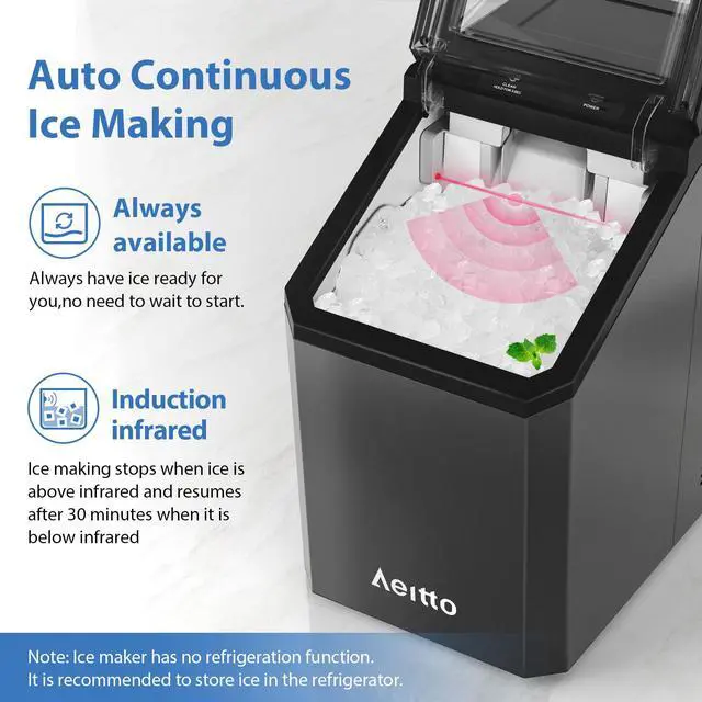 Alt view image 6 of 7 - Nugget Ice Maker Countertop, 55lbs/Day, Rapid Ice Release in 5 Mins, Large Capacity Chewable Ice Maker, Self-Cleaning with Stainless Steel Housing Ice Machine for Home Office and Party, Black
