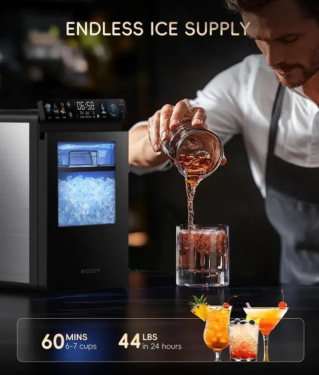 Alt view image 6 of 7 - Nugget Ice Maker Countertop, 44 lbs/24H Ice Machine with APP Control | First Full-Color Smart Panel, Double-Layer Insulation, Pull-Out Water Tank, Soft Pebble Chewable Ice, Self-Cleaning