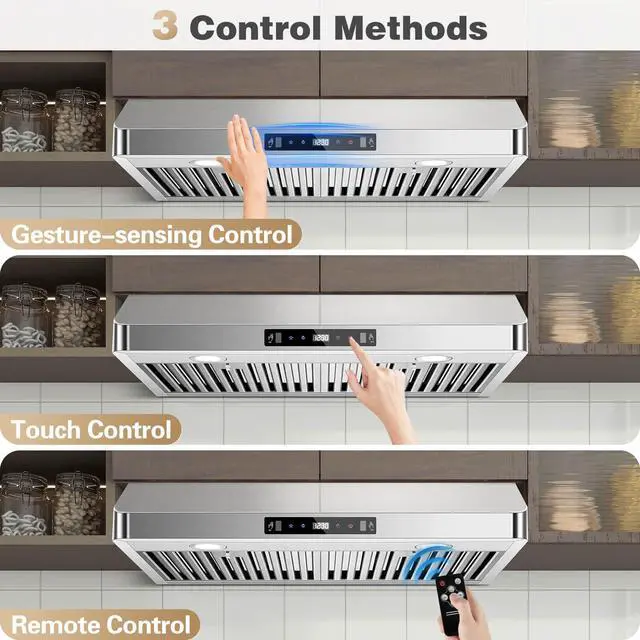 Alt view image 2 of 7 - Under Cabinet Range Hood 30 inch,Stainless Steel Ducted/Ductless Range Hood with Touch/Gesture/Remote Control,700CFM & 3-Speed Kitchen Stove Vent Hood,Baffle Filters,3 Air Vents