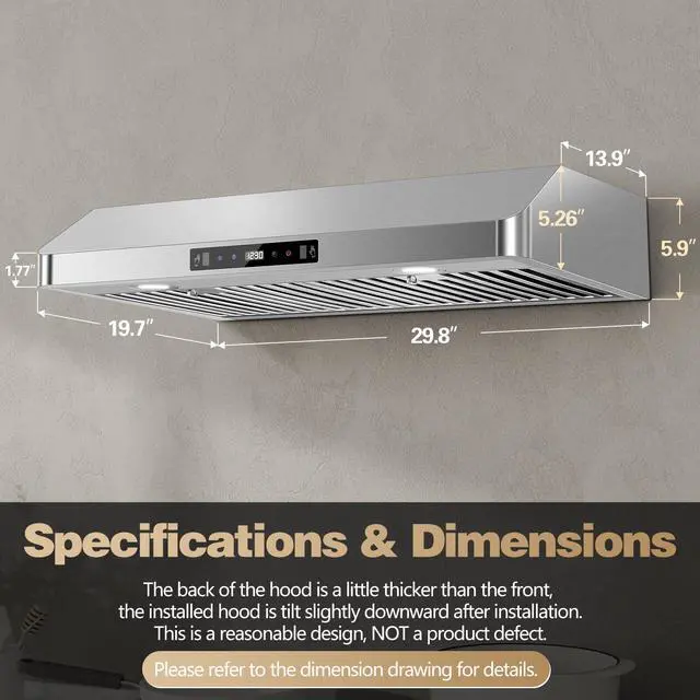 Alt view image 5 of 7 - Under Cabinet Range Hood 30 inch,Stainless Steel Ducted/Ductless Range Hood with Touch/Gesture/Remote Control,700CFM & 3-Speed Kitchen Stove Vent Hood,Baffle Filters,3 Air Vents