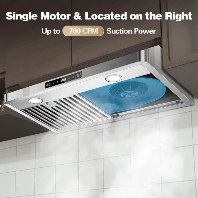 Alt view image 6 of 7 - Under Cabinet Range Hood 30 inch,Stainless Steel Ducted/Ductless Range Hood with Touch/Gesture/Remote Control,700CFM & 3-Speed Kitchen Stove Vent Hood,Baffle Filters,3 Air Vents