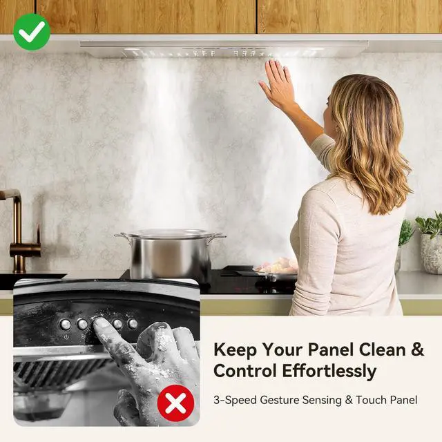 Alt view image 2 of 7 - 30 Built-in/Insert Range Hood with Touch/Gesture/Remote Control | 600 CFM Stainless Steel Vent Hood with 3 Speed Ducted/Ductless Convertible, LED Light and Charcoal Filters