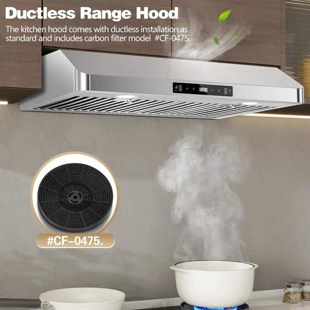 Alt view image 7 of 7 - Under Cabinet Range Hood 30 inch,Stainless Steel Ducted/Ductless Range Hood with Touch/Gesture/Remote Control,700CFM & 3-Speed Kitchen Stove Vent Hood,Baffle Filters,3 Air Vents
