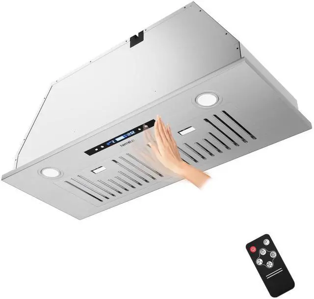 Main image of 30 Built-in/Insert Range Hood with Touch/Gesture/Remote Control | 600 CFM Stainless Steel Vent Hood with 3 Speed Ducted/Ductless Convertible, LED Light and Charcoal Filters