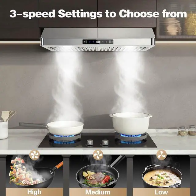 Alt view image 4 of 7 - Under Cabinet Range Hood 30 inch,Stainless Steel Ducted/Ductless Range Hood with Touch/Gesture/Remote Control,700CFM & 3-Speed Kitchen Stove Vent Hood,Baffle Filters,3 Air Vents