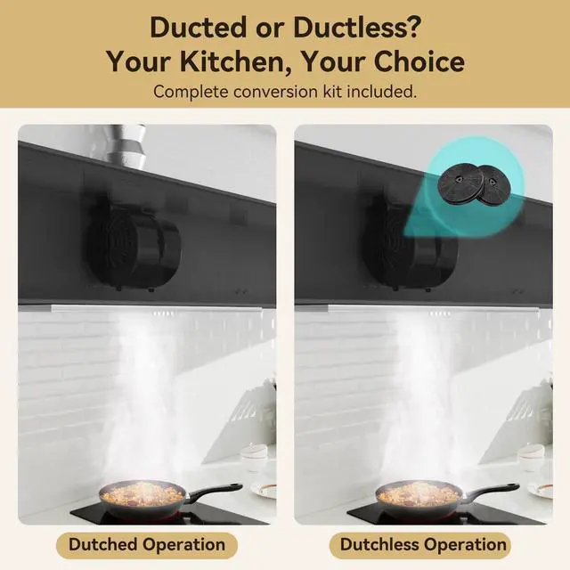 Alt view image 3 of 7 - 30 Built-in/Insert Range Hood with Touch/Gesture/Remote Control | 600 CFM Stainless Steel Vent Hood with 3 Speed Ducted/Ductless Convertible, LED Light and Charcoal Filters