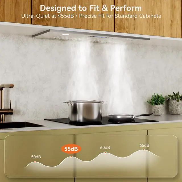 Alt view image 4 of 7 - 30 Built-in/Insert Range Hood with Touch/Gesture/Remote Control | 600 CFM Stainless Steel Vent Hood with 3 Speed Ducted/Ductless Convertible, LED Light and Charcoal Filters