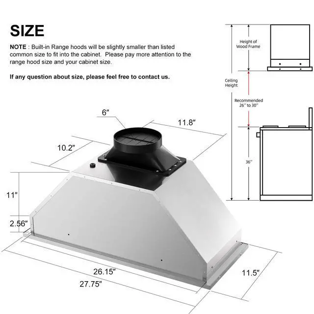 Alt view image 5 of 7 - Range Hood Insert 30 Inch, 900 CFM Smart Voice/Gesture/Touch Control, 4 Speed Exhaust Fan, Stainless Steel Kitchen Hood with Charcoal Filter, Ducted/Ductless Convertible