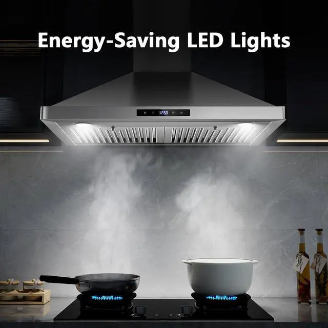 Alt view image 6 of 7 - Wall Mount Kitchen Hood 30 inch, Ducted/Ductless Range Hood with Delayed Shutdown Function, 700CFM, 3 Speed Fan, Energy-saving LED Lights, Soft Touch Control, Stainless Steel Grease Filters