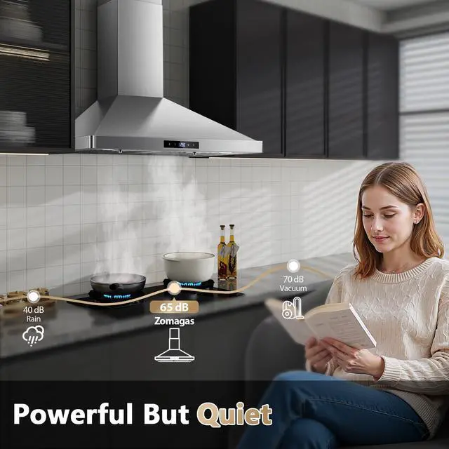 Alt view image 7 of 7 - Wall Mount Kitchen Hood 30 inch, Ducted/Ductless Range Hood with Delayed Shutdown Function, 700CFM, 3 Speed Fan, Energy-saving LED Lights, Soft Touch Control, Stainless Steel Grease Filters