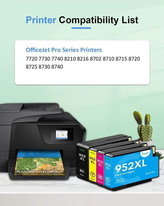 Alt view image 2 of 6 - 952XL Ink Cartridges High Yield Replacement for HP 952XL 952 Ink Cartridges Work for OfficeJet Pro 7740 8710 8210 8715 8720 8702 (4-Pack, Black/Cyan/Magenta/Yellow)