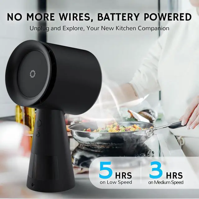 Alt view image 3 of 7 - Rechargeable Portable Range Hood, Desktop Range Hood with Battery Powered, 3-Fan Speeds and Large Oil Collection Cup, Upgraded Portable Kitchen Exhaust Fan for RV Cooking, RH180B Black