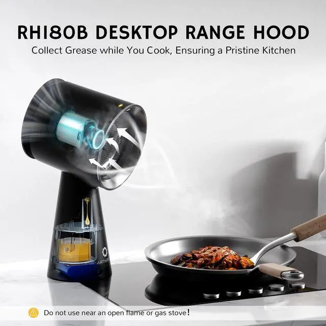 Alt view image 5 of 7 - Rechargeable Portable Range Hood, Desktop Range Hood with Battery Powered, 3-Fan Speeds and Large Oil Collection Cup, Upgraded Portable Kitchen Exhaust Fan for RV Cooking, RH180B Black