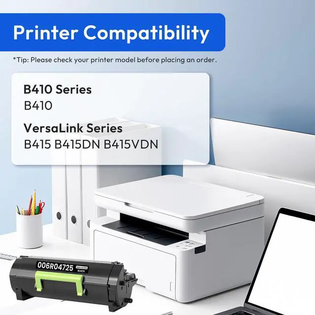 Alt view image 2 of 6 - B410 Black Toner Cartridge, 6,000 Pages, 1-Pack B415 006R04725 | B415 Toner Cartridge Standard Capacity with Chip Replacement for Xerox B410 VersaLink B415 B415DN B415VDN Printer