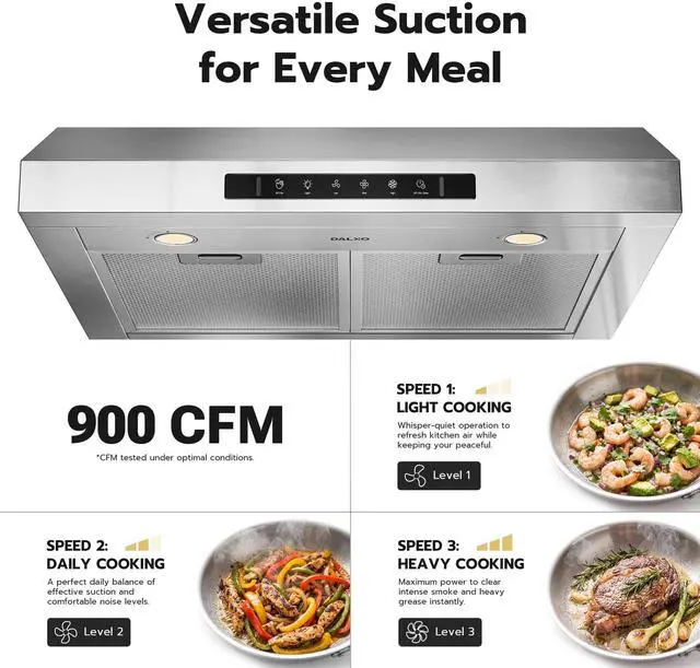 Alt view image 2 of 7 - 30 Inch Under Cabinet Range Hood with 900 CFM, 3 Speed Gesture Sensing Kitchen Ducted Exhaust Hood & Touch Control Panel, Stainless Steel Stove Vent Hood with 2 LED Lights
