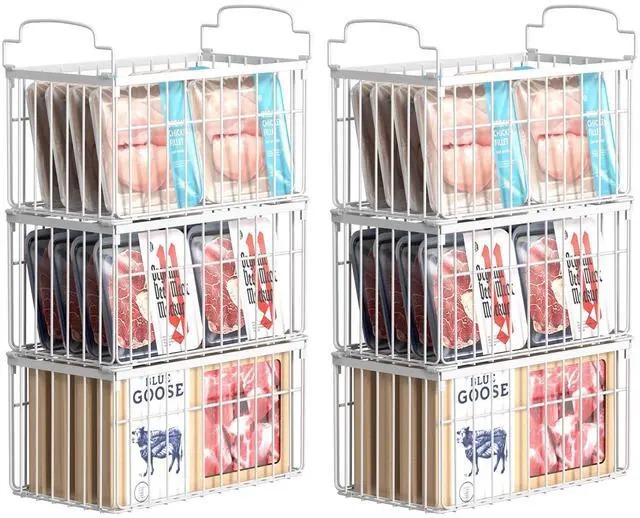 Main image of Freezer Organizer Bins, 6 Pack Stackable Deep Chest Freezer Organizer Bins, Foldable Freezer Baskets with Handles, White Freezer Storage Organizer Baskets for 7 Cu.FT Deep Freezer Sort Frozen Meats