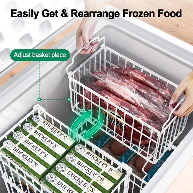 Alt view image 4 of 7 - Freezer Organizer Bins, 6 Pack Stackable Deep Chest Freezer Organizer Bins, Foldable Freezer Baskets with Handles, White Freezer Storage Organizer Baskets for 7 Cu.FT Deep Freezer Sort Frozen Meats