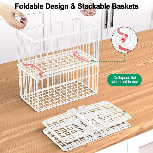 Alt view image 3 of 7 - Freezer Organizer Bins, 6 Pack Stackable Deep Chest Freezer Organizer Bins, Foldable Freezer Baskets with Handles, White Freezer Storage Organizer Baskets for 7 Cu.FT Deep Freezer Sort Frozen Meats