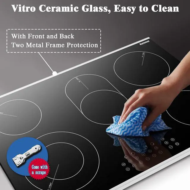 Alt view image 5 of 6 - 30 Inch Electric Cooktop 30 Inch 5 Burner Drop-in Radiant Stovetop | 5 Burners Electric Stove Ceramic Cooktop, Glass-Protected Metal Frame, Child Lock, Timer, 8400W, 220-240V, Hard Wire, No Plug