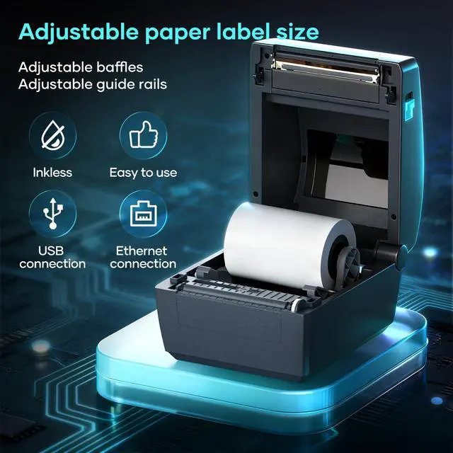 Alt view image 4 of 7 - iD880 Direct Thermal Desktop Printer 203 dpi Print Width 4" USB Ethernet,Industrial Printer for Warehouse Shipping Label Barcode Address, Compatible with Amazon, Shopify, USPS & More
