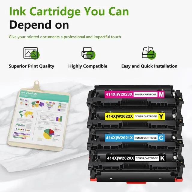 Alt view image 6 of 6 - 414X Toner Cartridges 4 pack High Yield (1Black/ 1Cyan/ 1Magenta/ 1Yellow) | Replacement for HP 414A 414X Toner Compatible for MFP M479fdw M479fdn Enterprise MFP M480f Pro M454dn Printers