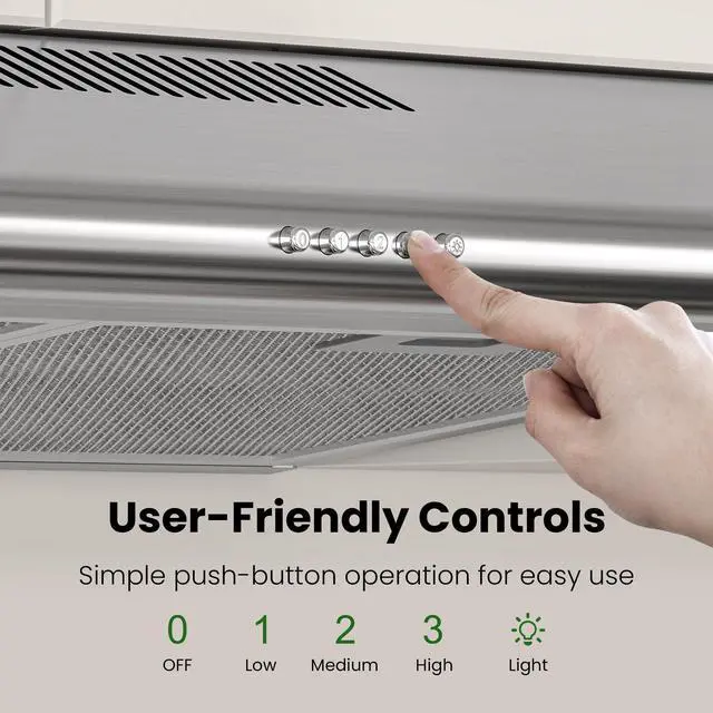 Alt view image 3 of 7 - 30 Inch Under Cabinet Range Hood, 300 CFM Ducted/Ductless Kitchen Vent Hood Over Stove, 3-Speed Exhaust Fan with LED Light, Reusable Filter & Charcoal Filter, Stainless Steel