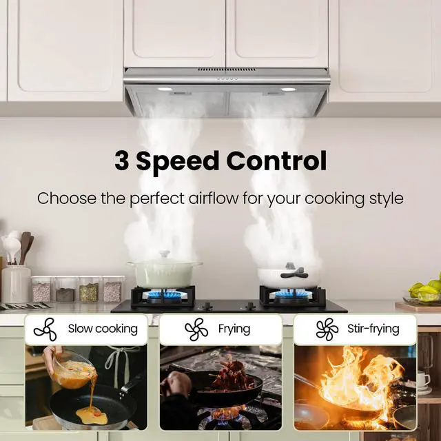 Alt view image 5 of 7 - 30 Inch Under Cabinet Range Hood, 300 CFM Ducted/Ductless Kitchen Vent Hood Over Stove, 3-Speed Exhaust Fan with LED Light, Reusable Filter & Charcoal Filter, Stainless Steel