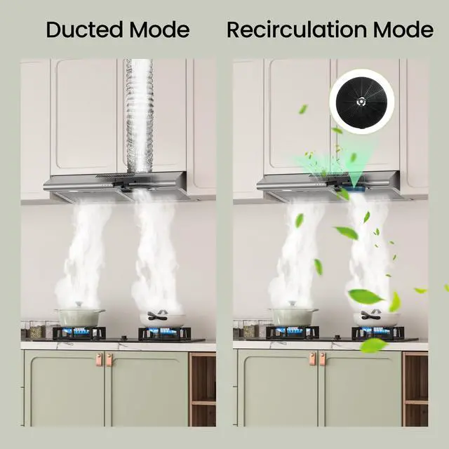 Alt view image 7 of 7 - 30 Inch Under Cabinet Range Hood, 300 CFM Ducted/Ductless Kitchen Vent Hood Over Stove, 3-Speed Exhaust Fan with LED Light, Reusable Filter & Charcoal Filter, Stainless Steel